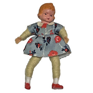 CACO German Miniature Girl Doll Ceramic Pieces Vtg 1930s Thread Wrapped Bendable